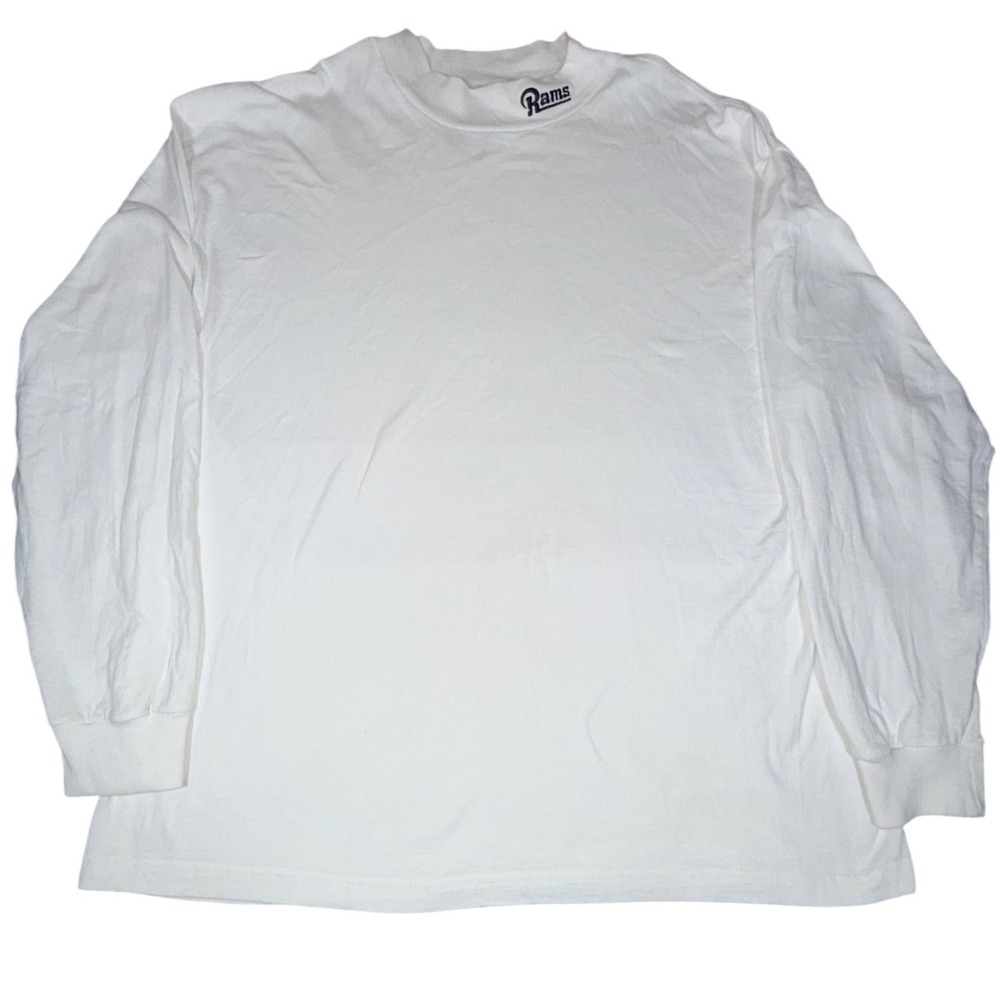 Reebok Rams Mock Neck Long Sleeve Shirt Mens XL White Embroidered Collar